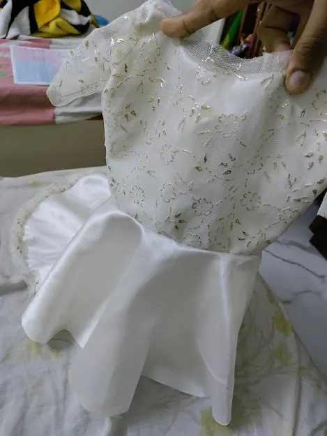 A tiny version of the dress I made with old satin I had lying around